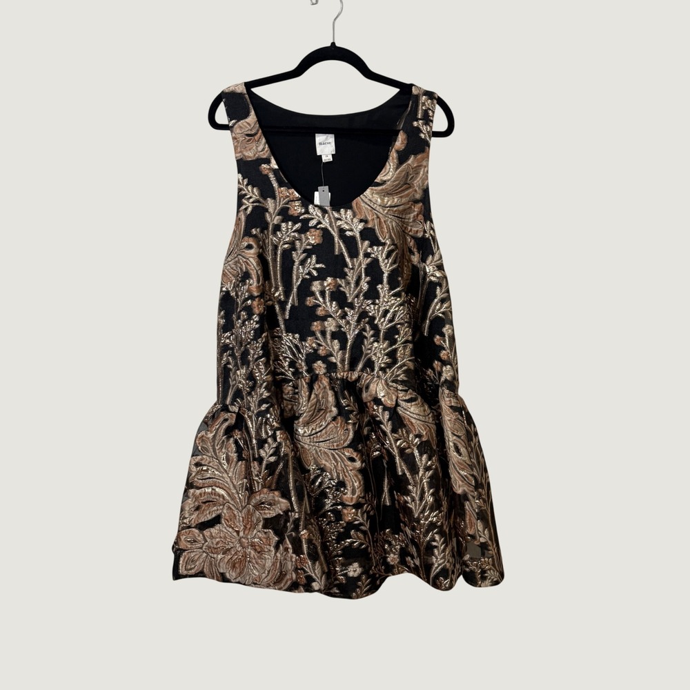 Maeve Anthropologie 2X Dress Metallic Floral Brocade Dark Romantic Baroque NWT
